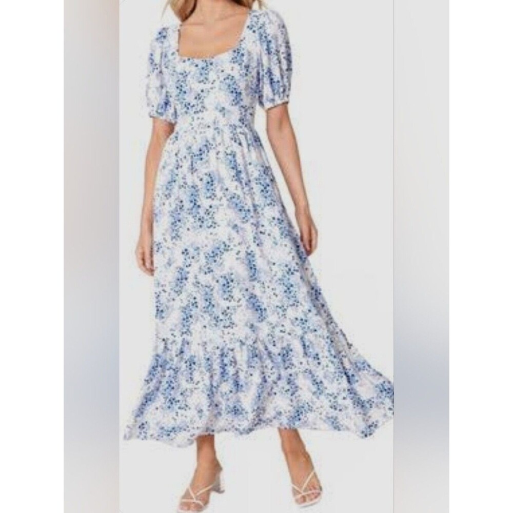Sugarlips Blue Floral Square-Neck Maxi Dress Size M